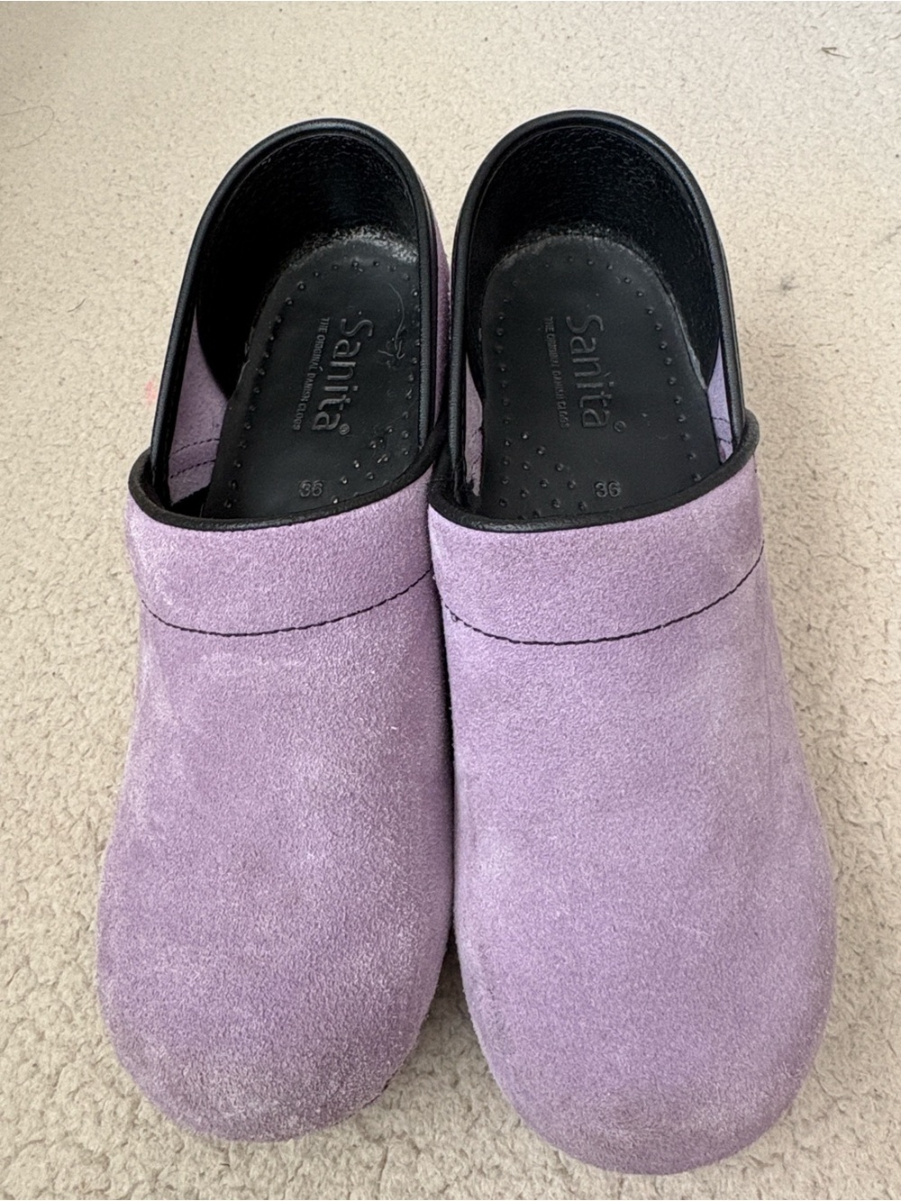 Sanita Lilac Suede Clog with Black Sole